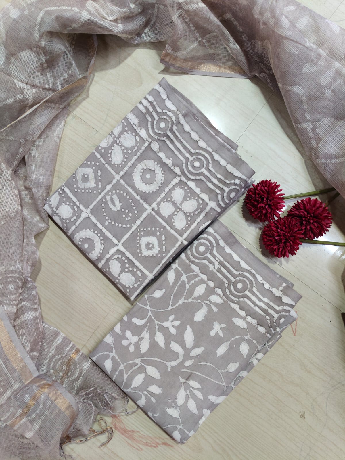 Premium Cotton Hand Block Top and Phant With Kotta Dupatta RS75