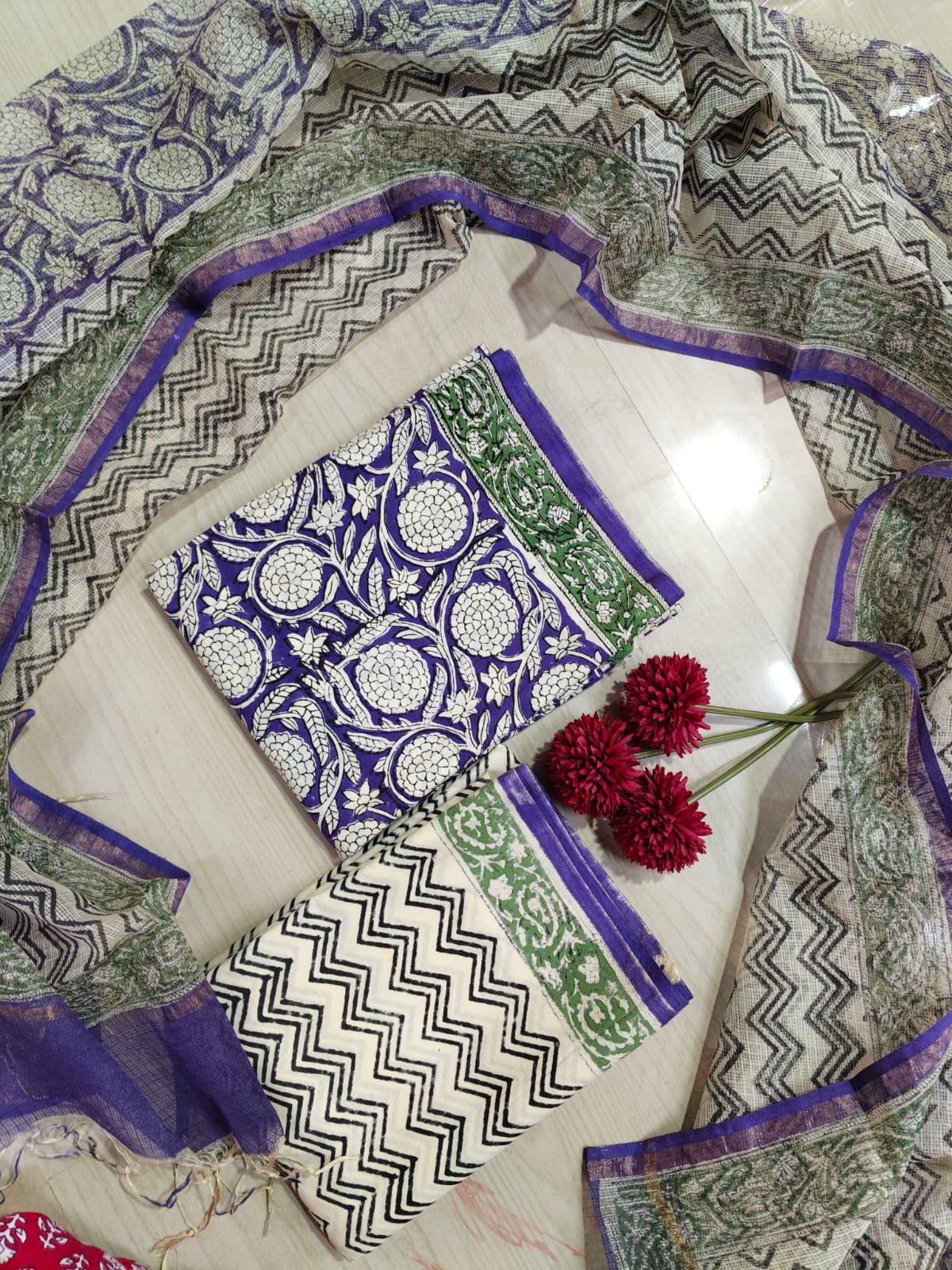 Premium Cotton Hand Block Top and Phant With Kotta Dupatta RS82