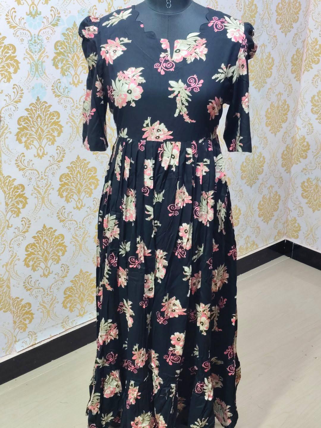 Premium Rayon Floral Frock - CFF182