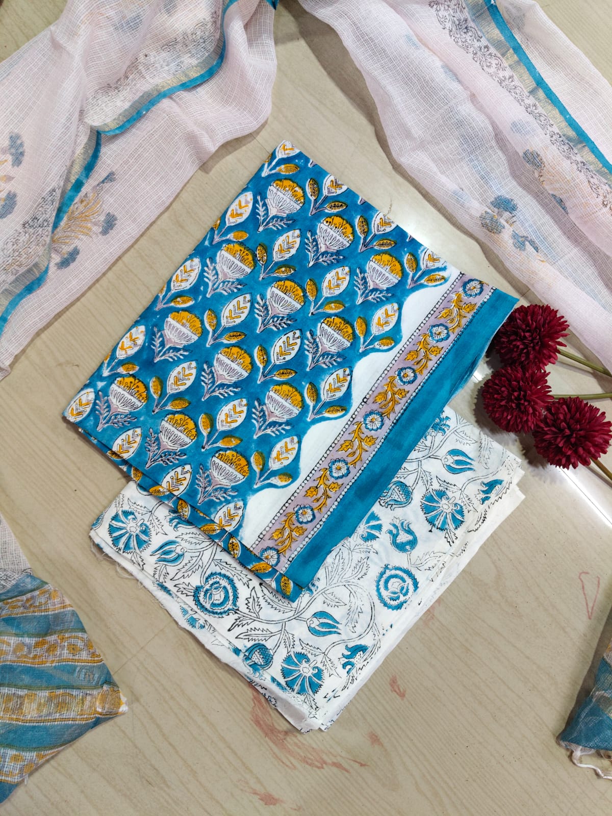 Premium Cotton Hand Block Top and Phant With Kotta Dupatta RS83