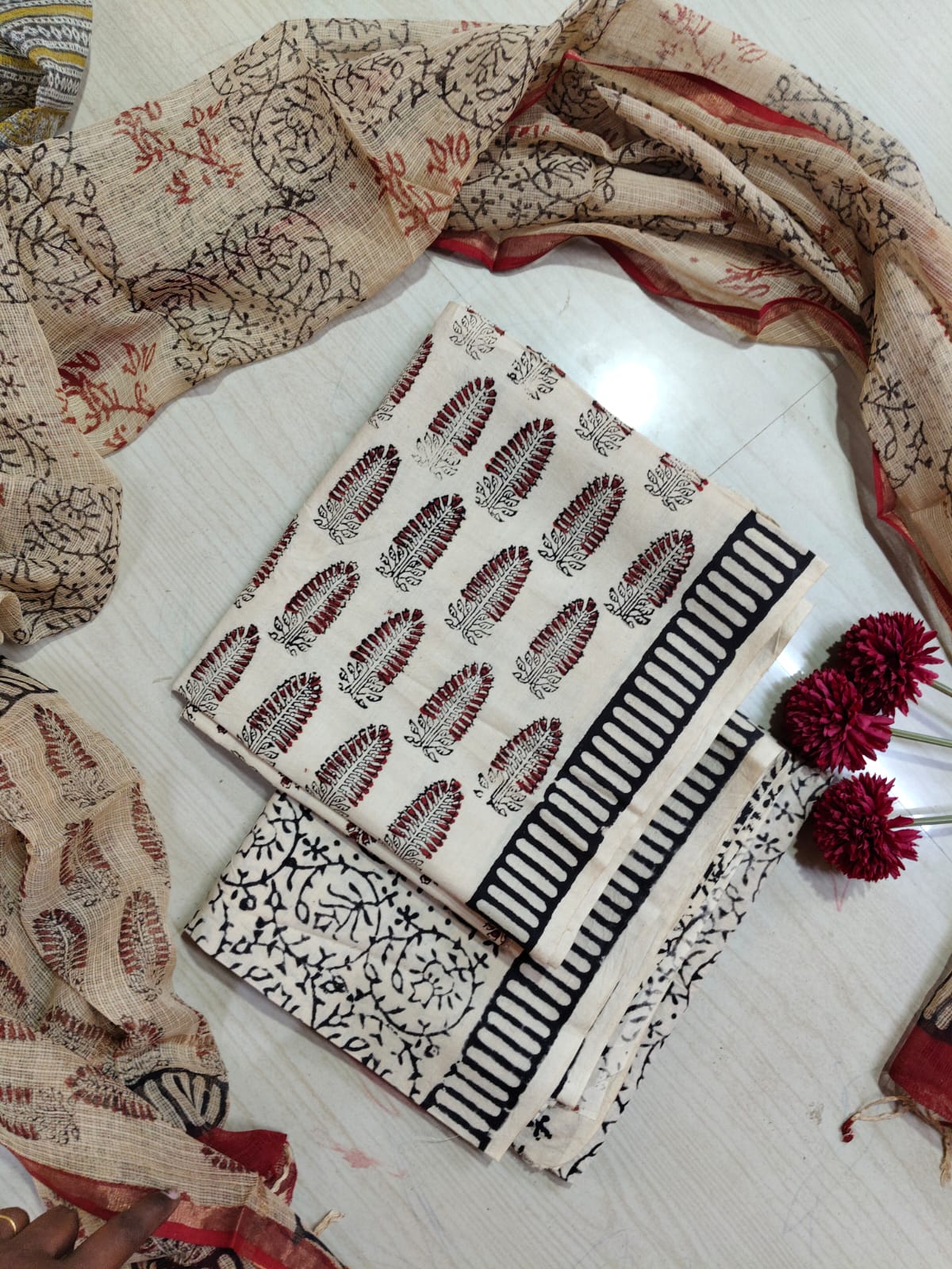 Premium Cotton Hand Block Top and Phant With Kotta Dupatta RS86
