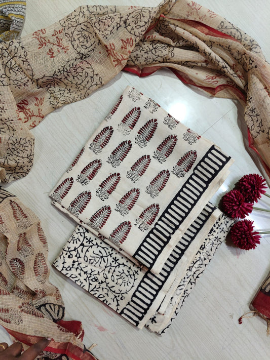Premium Cotton Hand Block Top and Phant With Kotta Dupatta RS86