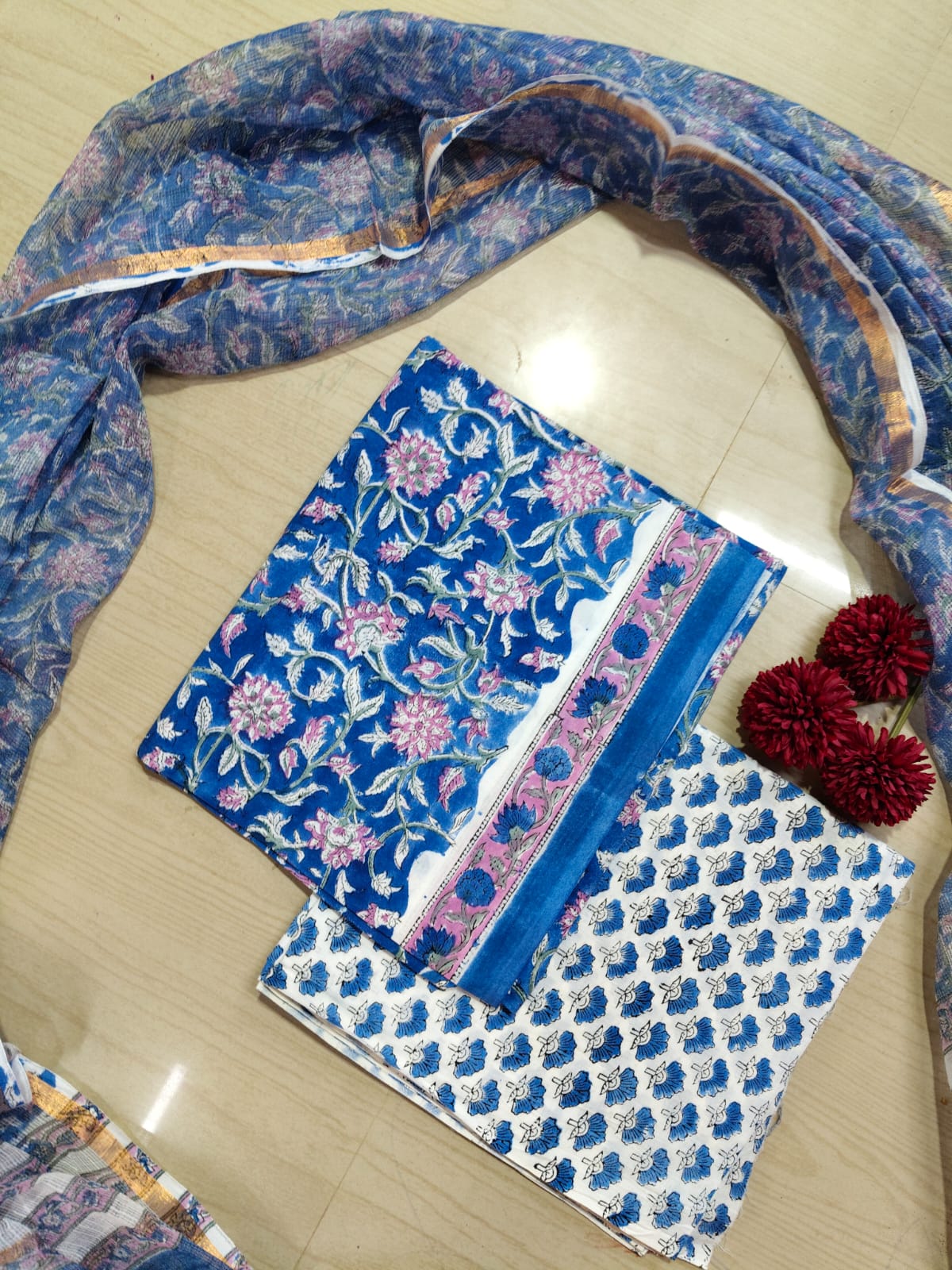 Premium Cotton Hand Block Top and Phant With Kotta Dupatta RS87