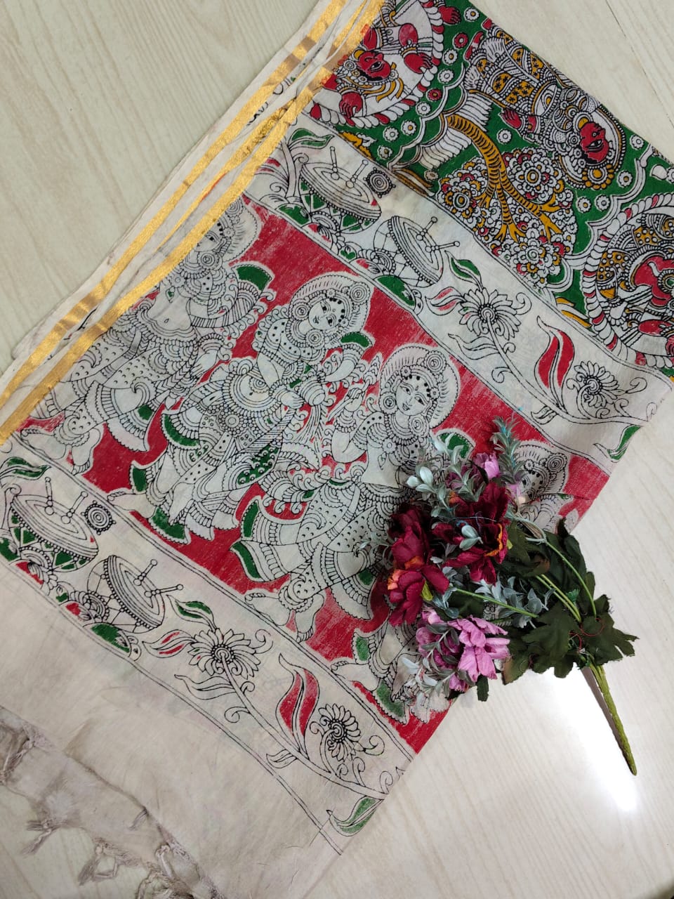 Kalamkari Zari Boarder Duppata KZD09