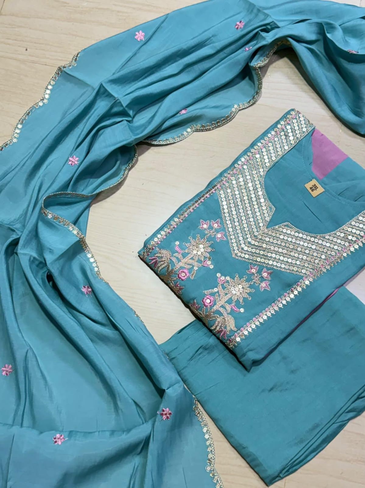 Premium Chanderi  Silk Kurti  Set DK110