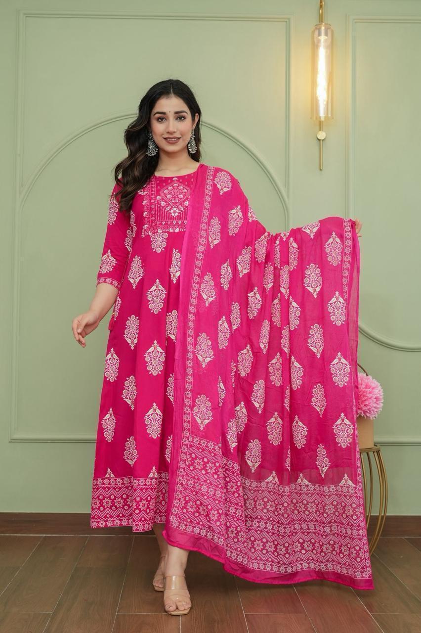 Cotton Floral Anarkali (Without Phant)  AS106