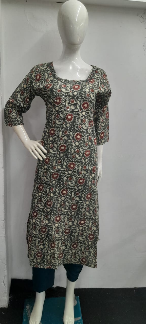 Cotton Mirror Work A Line Frock - CAF10