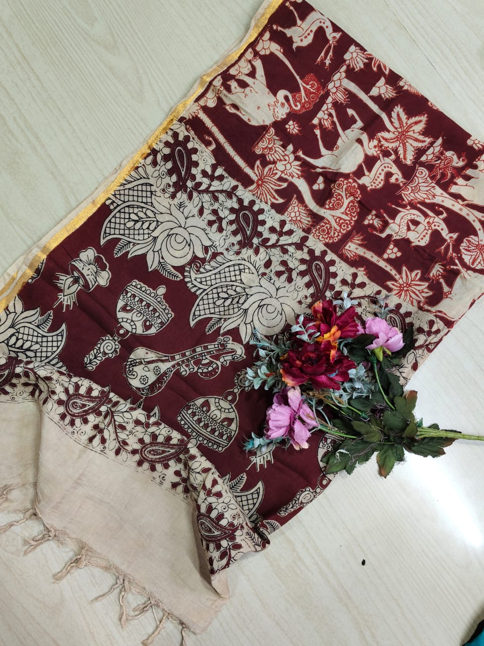 Kalamkari Zari Boarder Duppata KZD11