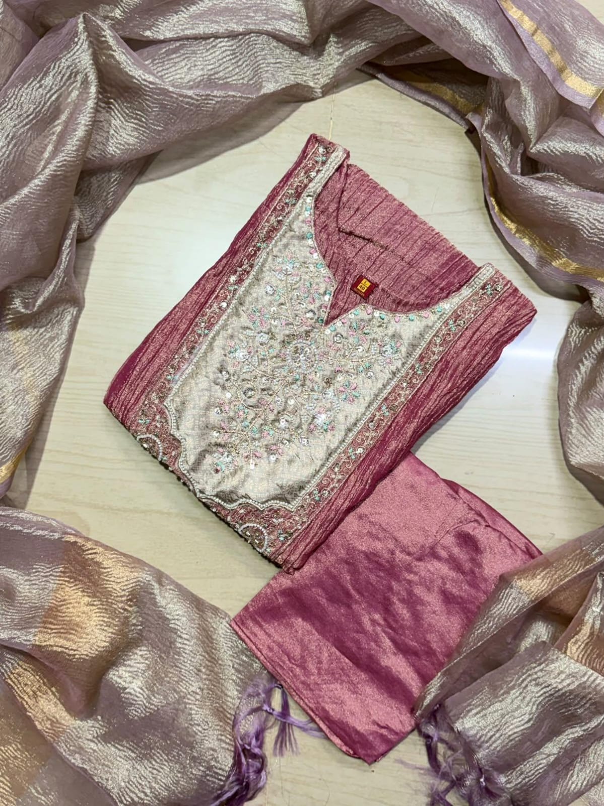 Premium Crushed Tissue Kurti  Set EW127