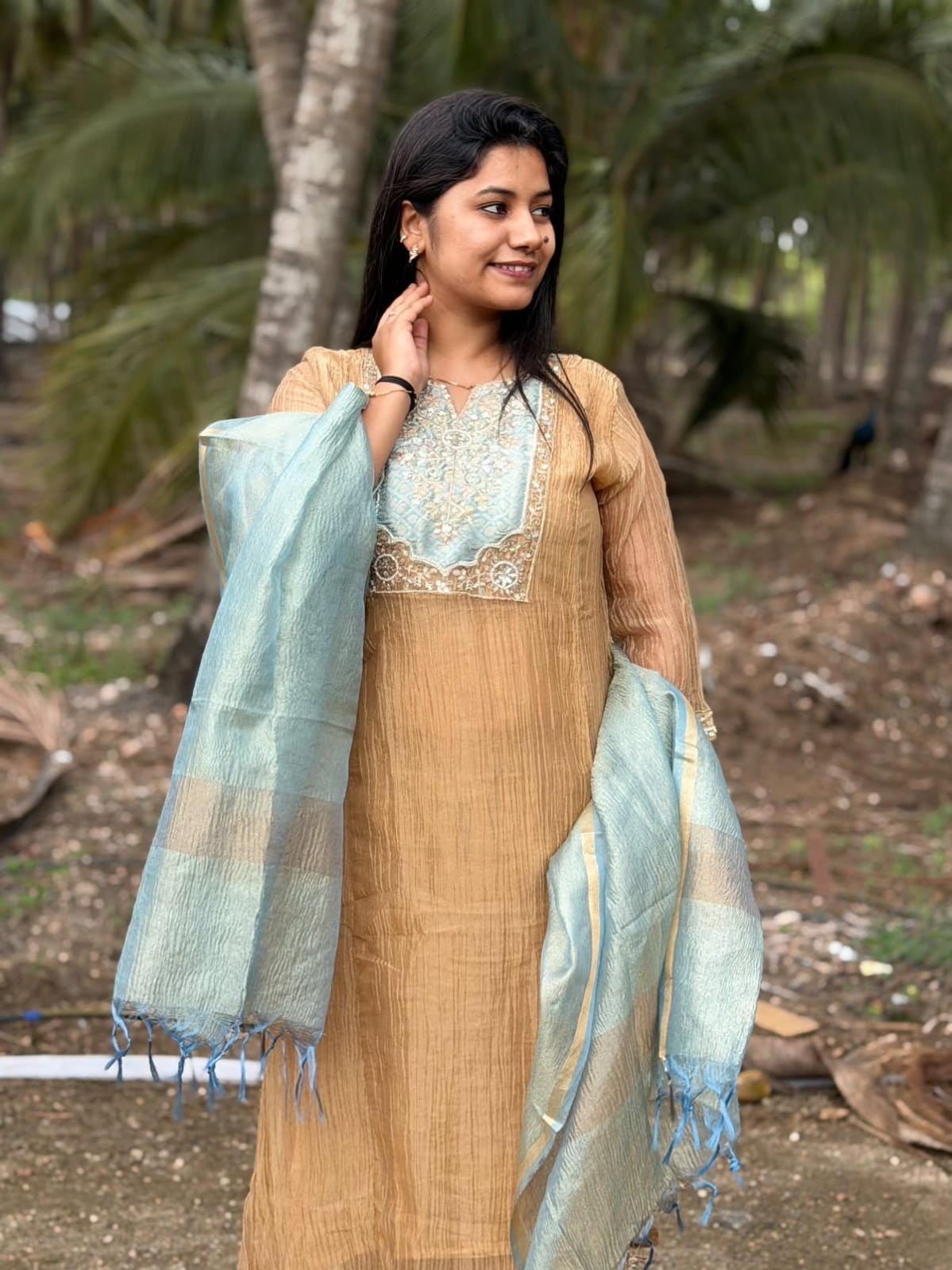 Premium Crushed Tissue Kurti  Set EW128