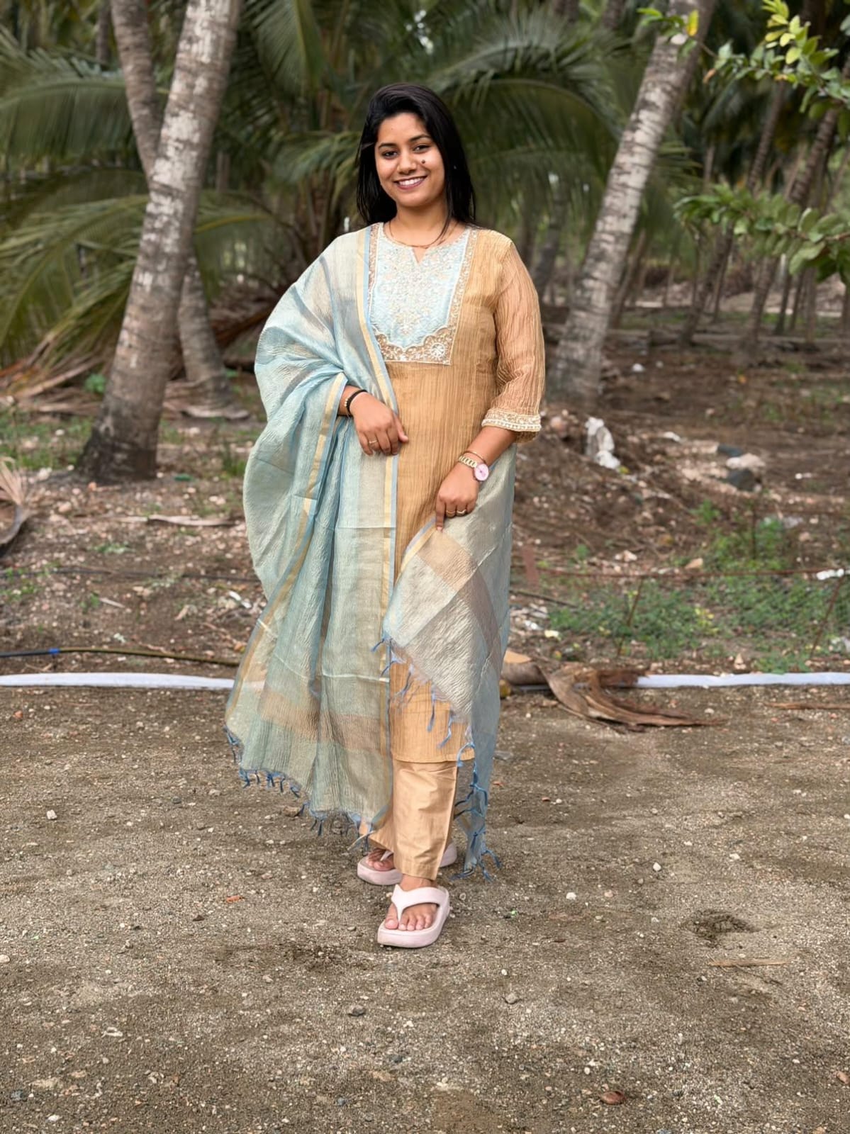 Premium Crushed Tissue Kurti  Set EW128