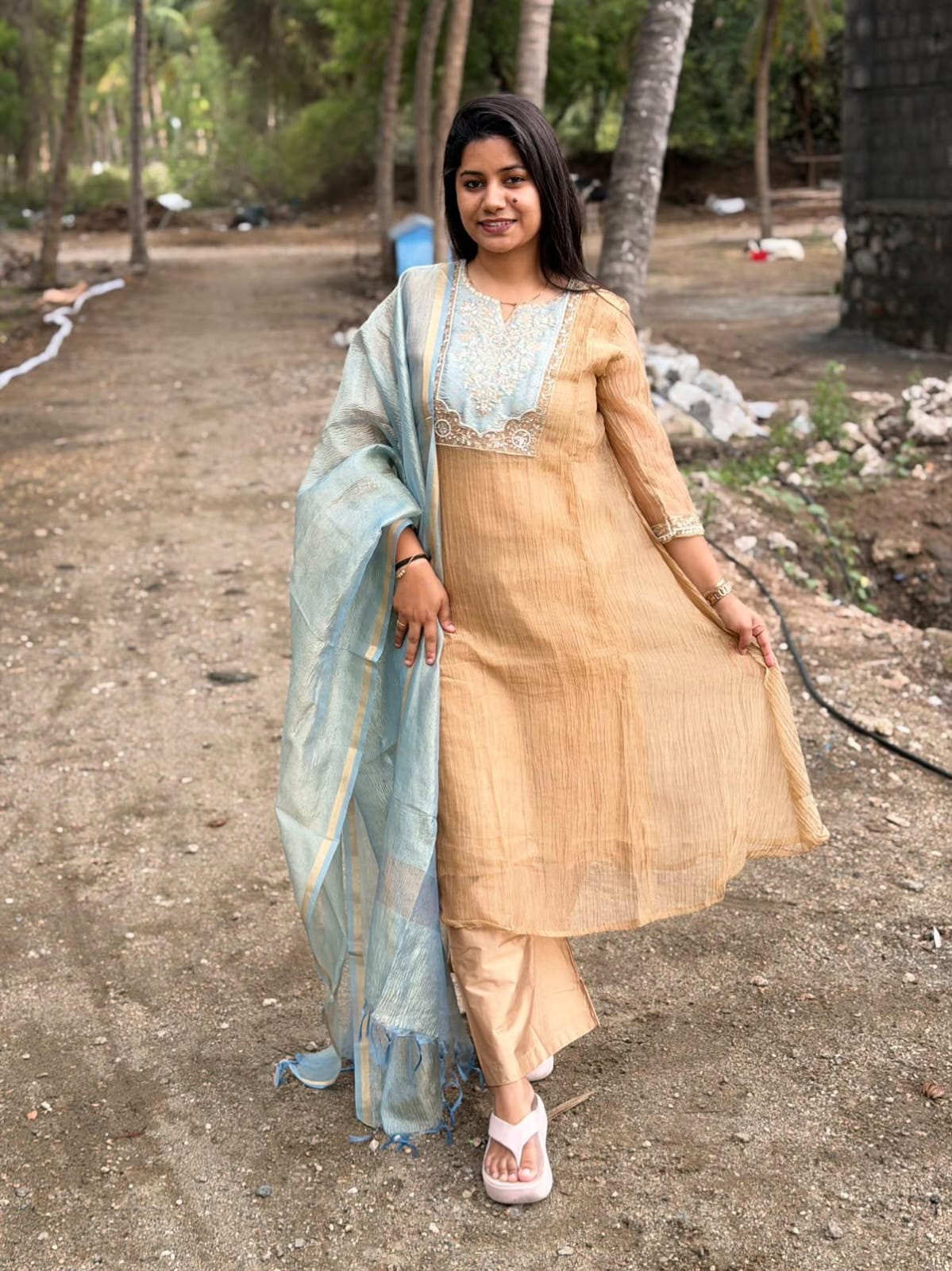 Premium Crushed Tissue Kurti  Set EW128