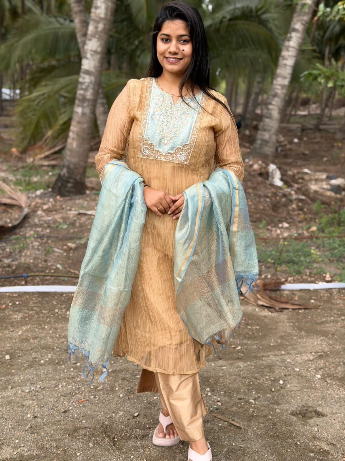 Premium Crushed Tissue Kurti  Set EW128