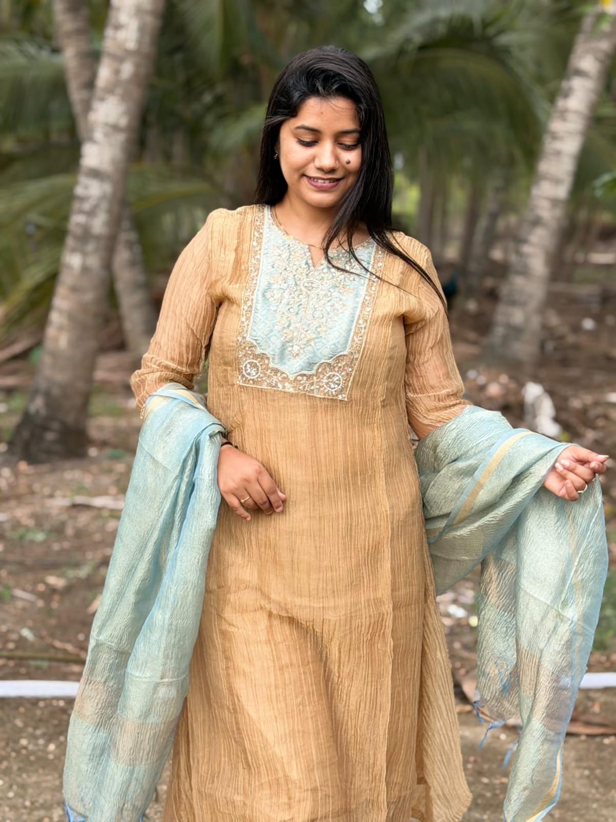 Premium Crushed Tissue Kurti  Set EW128