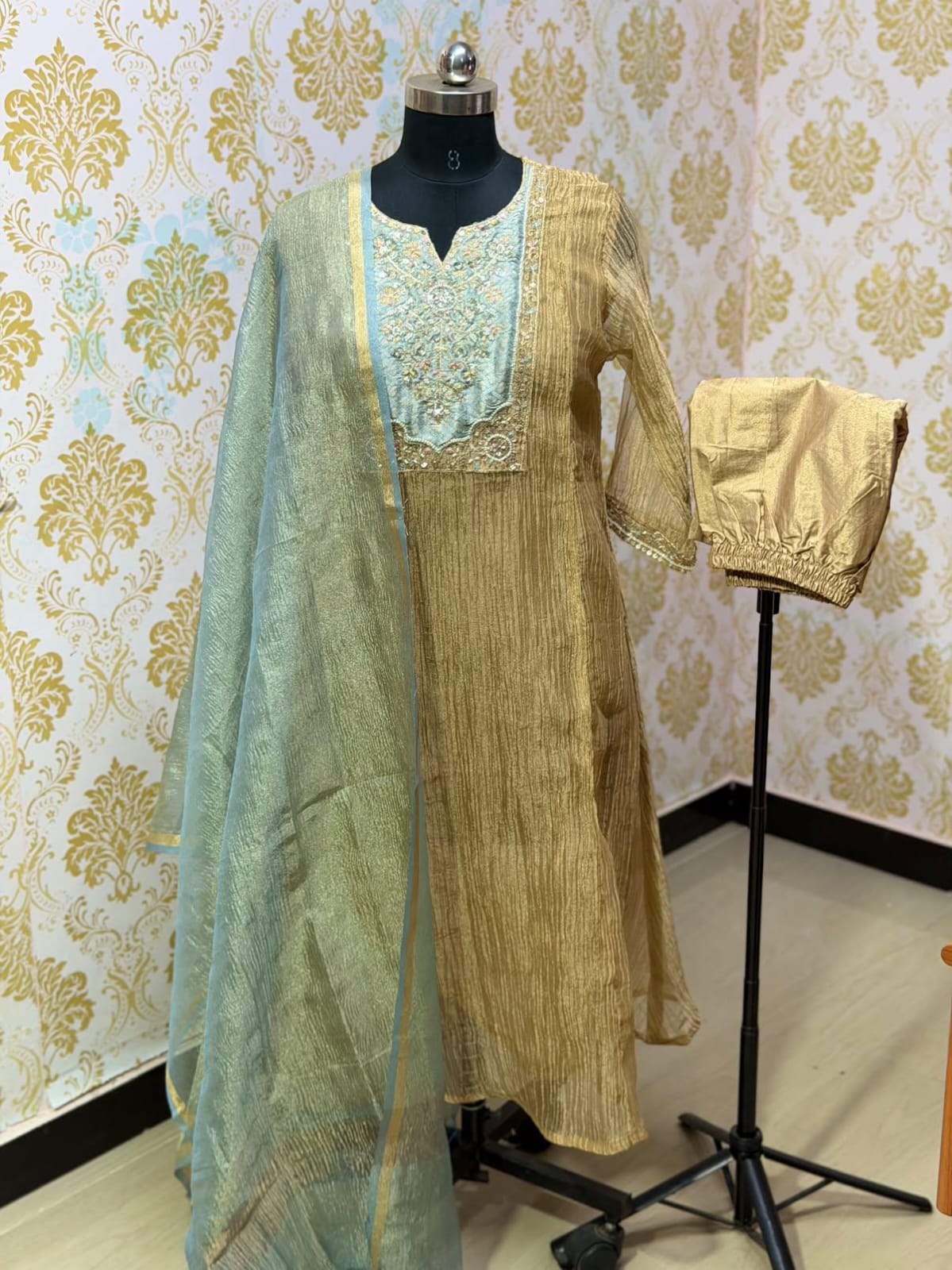 Premium Crushed Tissue Kurti  Set EW128