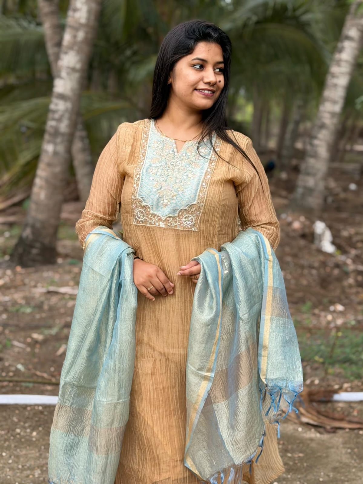 Premium Crushed Tissue Kurti  Set EW128