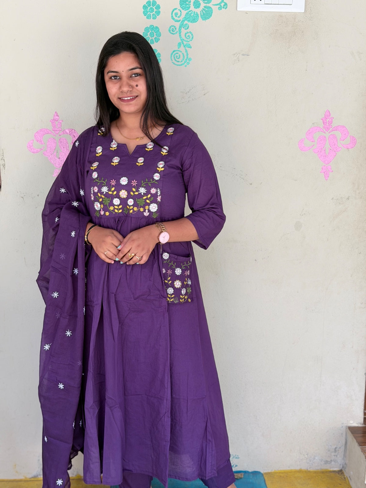Cotton Floral Anarkali  AS112