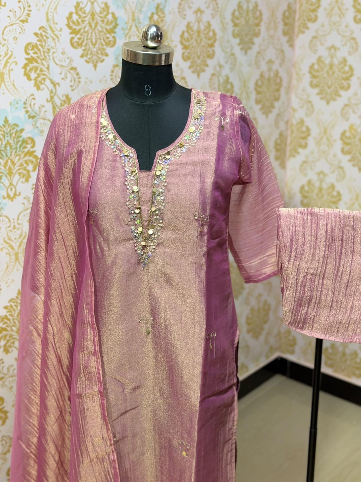 Premium Crushed Tissue Kurti  Set EW131
