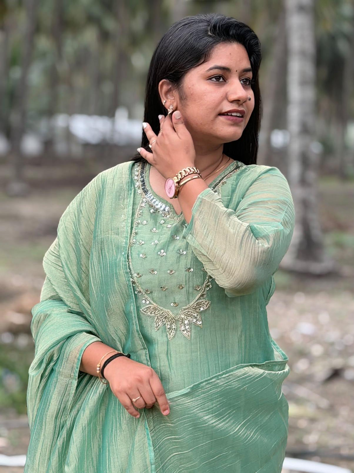 Premium Crushed Tissue Kurti  Set EW132