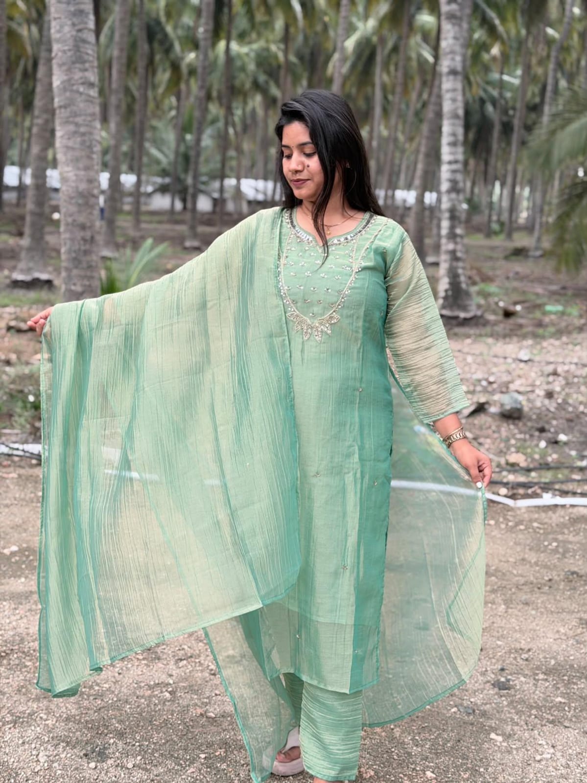 Premium Crushed Tissue Kurti  Set EW132