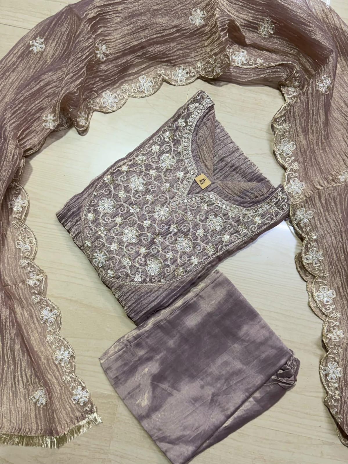 Premium Crushed Tissue Kurti  Set EW135