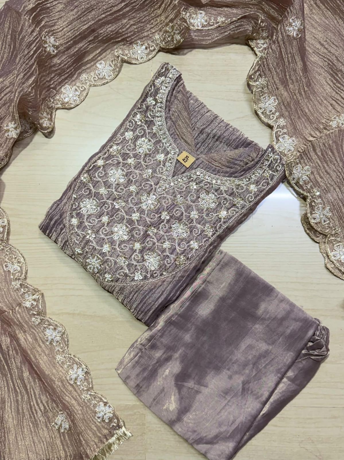 Premium Crushed Tissue Kurti  Set EW135