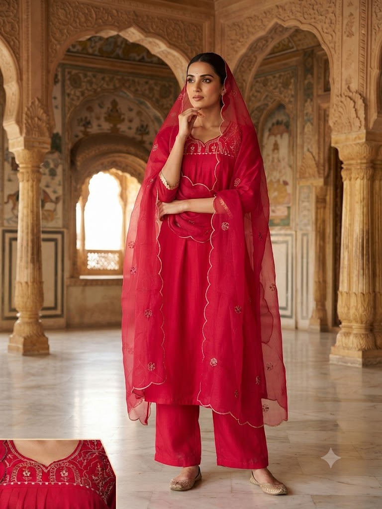 Premium Chanderi Silk Kurti  Set EW136