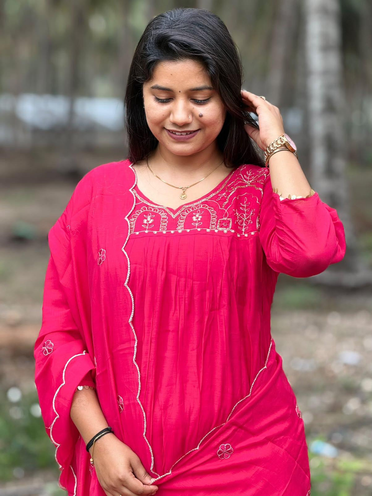 Premium Chanderi Silk Kurti  Set EW136