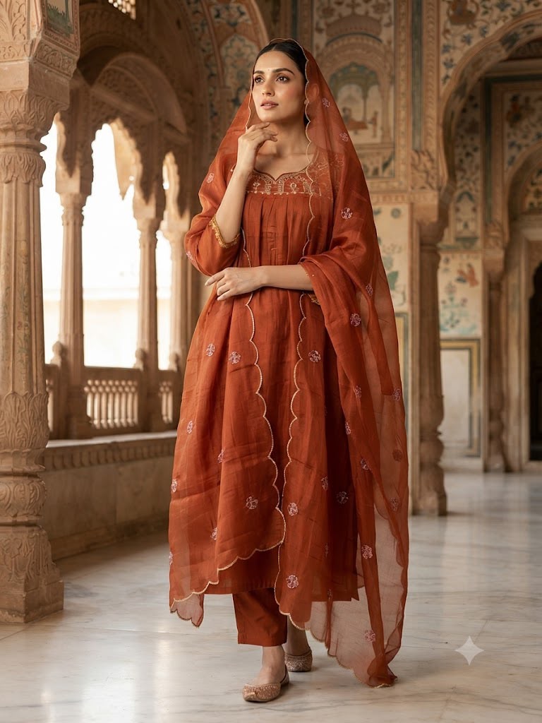 Premium Chanderi Silk Kurti  Set EW137