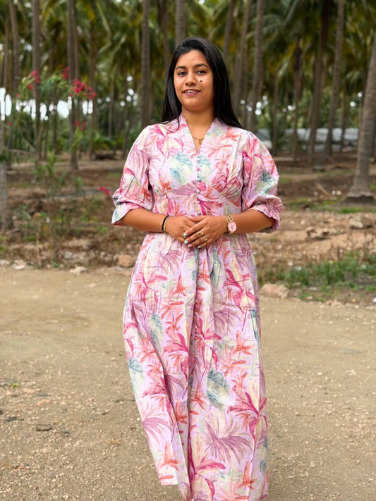 Linen Floral Frock - CFF216
