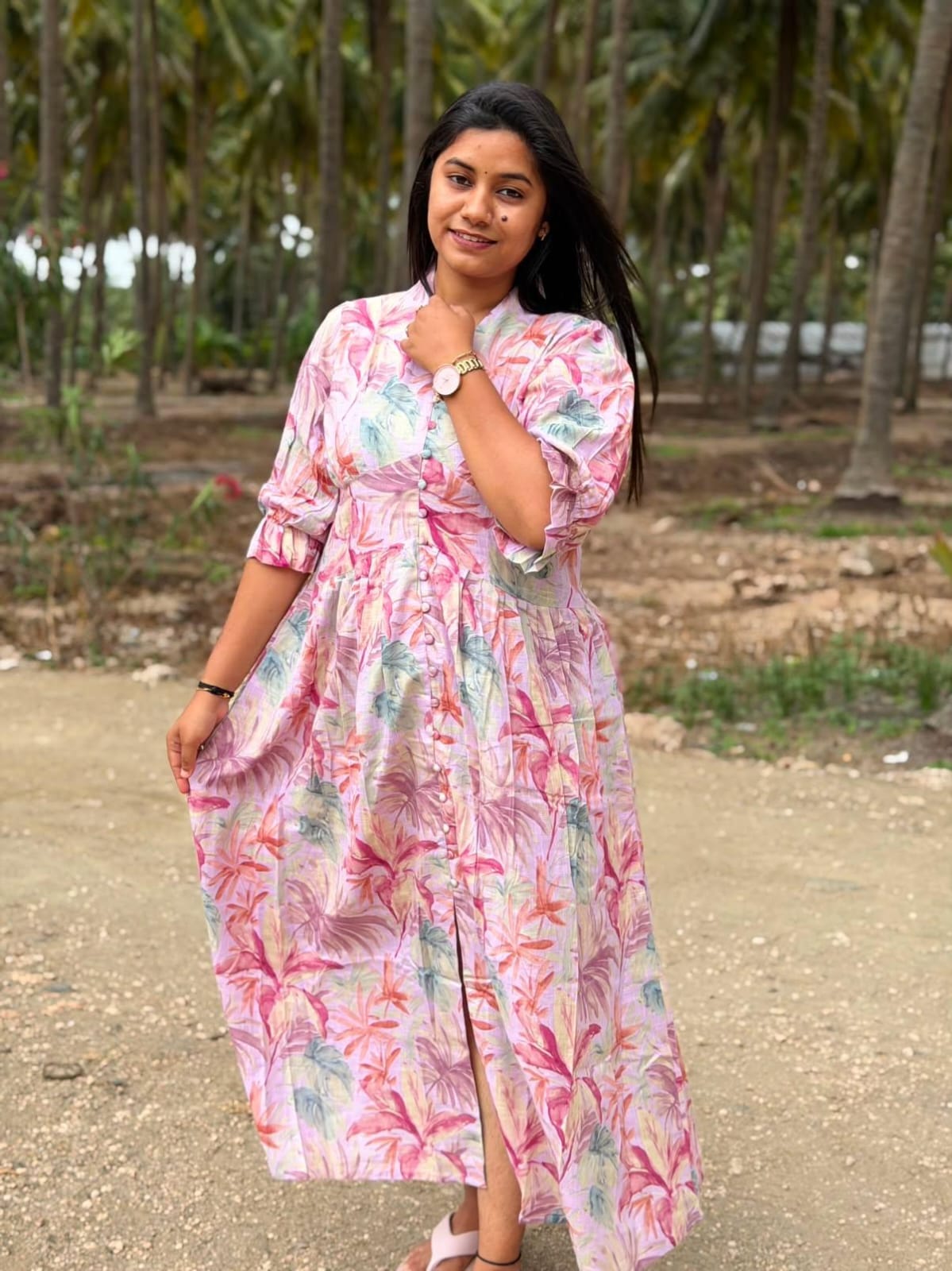 Linen Floral Frock - CFF216