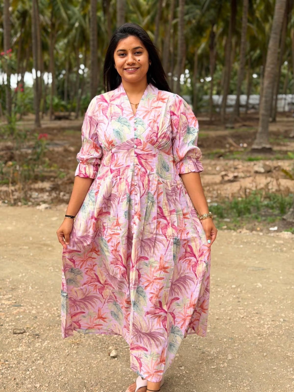 Linen Floral Frock - CFF216