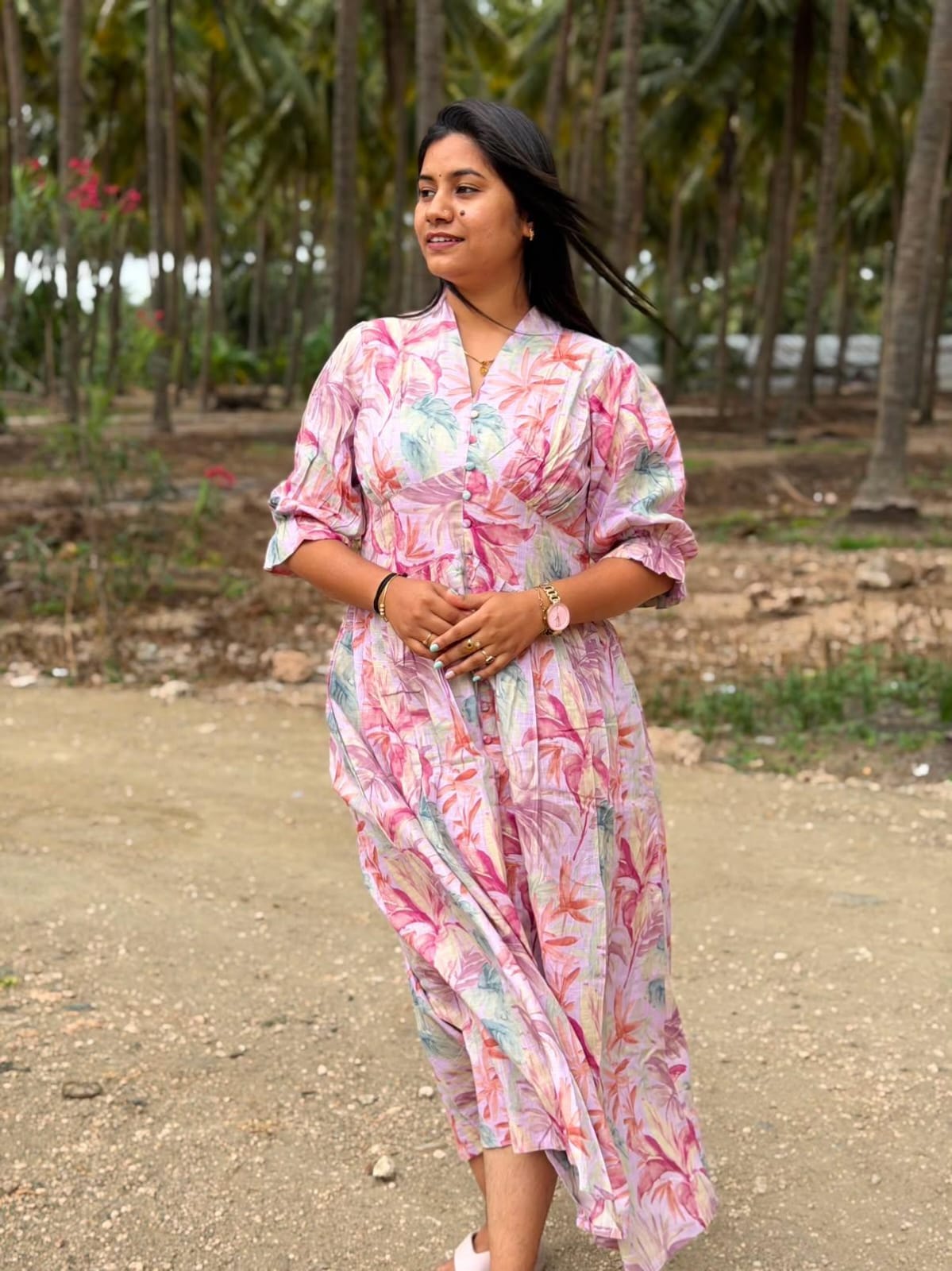Linen Floral Frock - CFF216