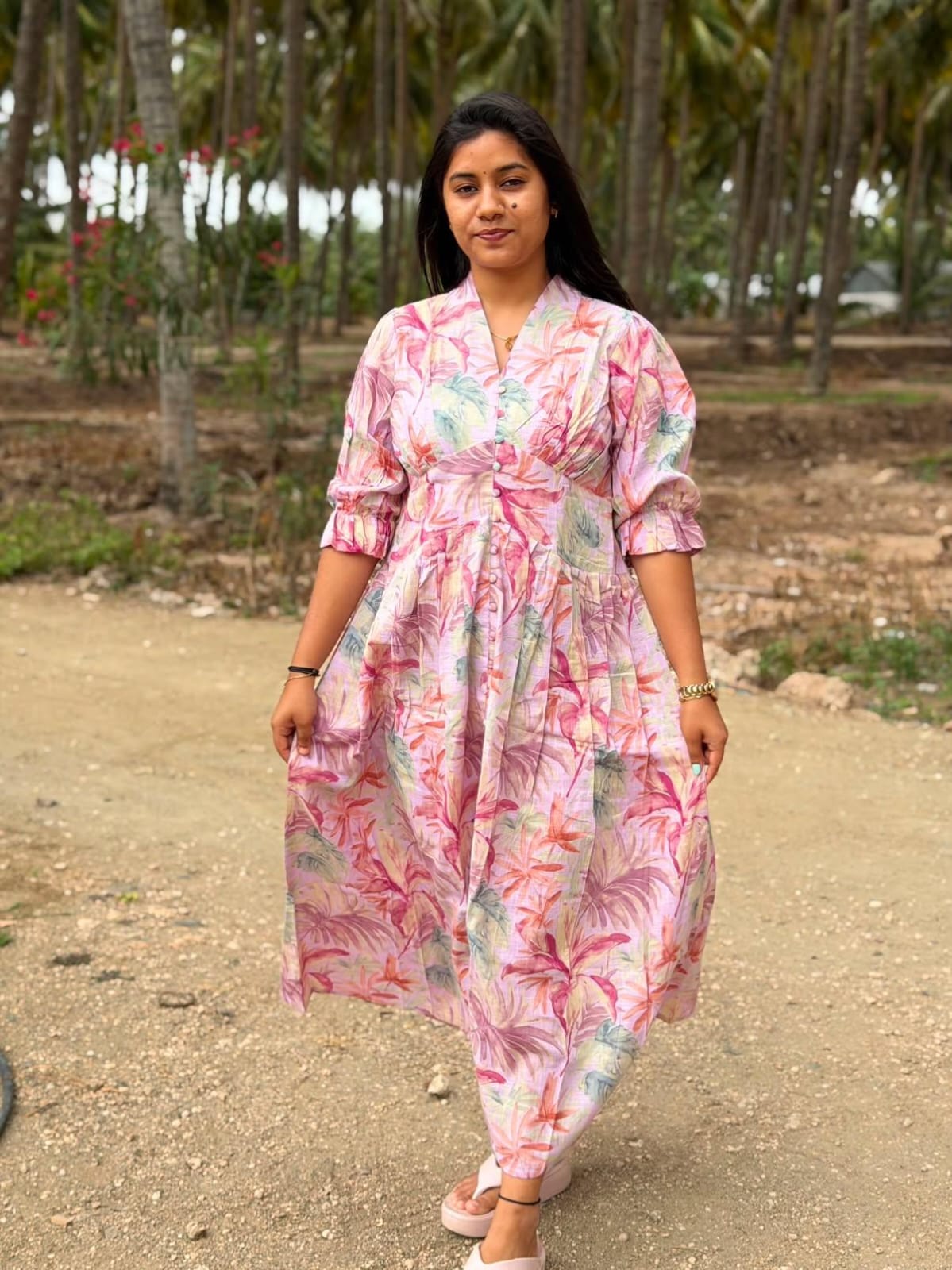 Linen Floral Frock - CFF216