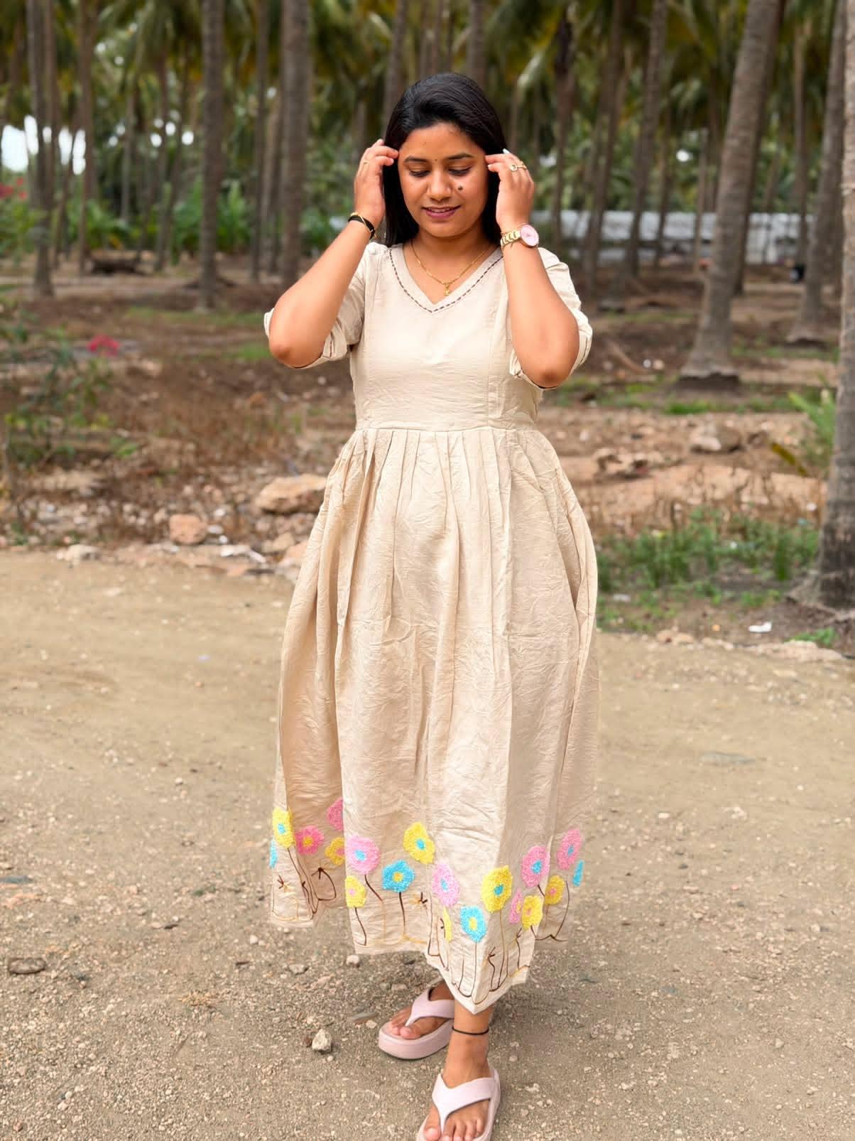 Chanderi Floral Frock - CFF217