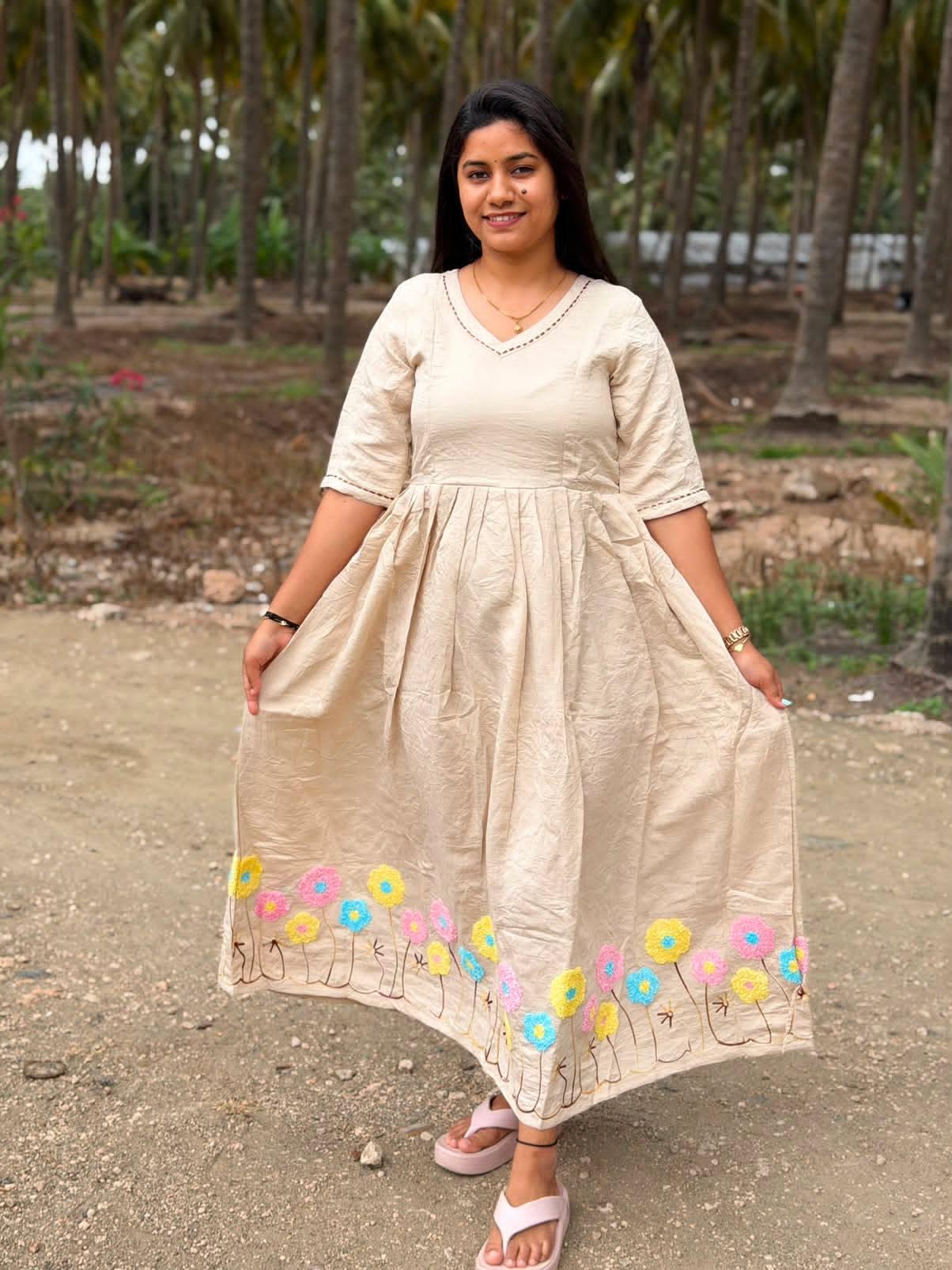 Chanderi Floral Frock - CFF217