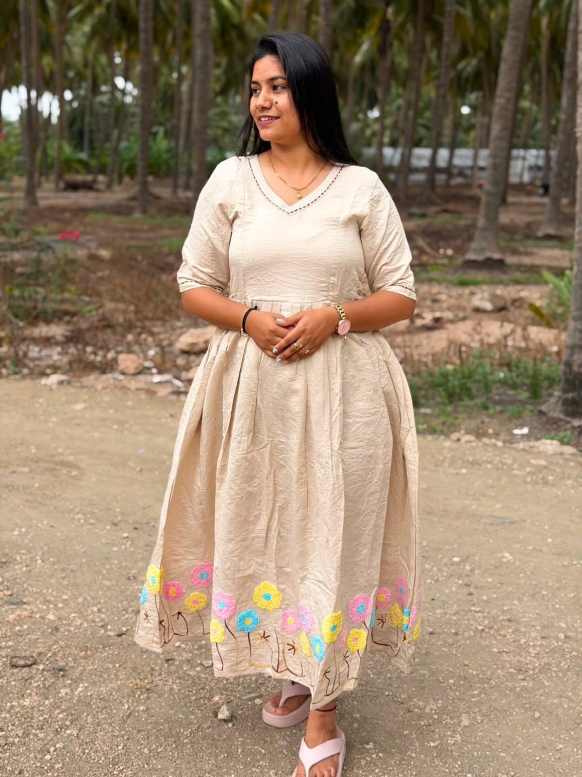 Chanderi Floral Frock - CFF217