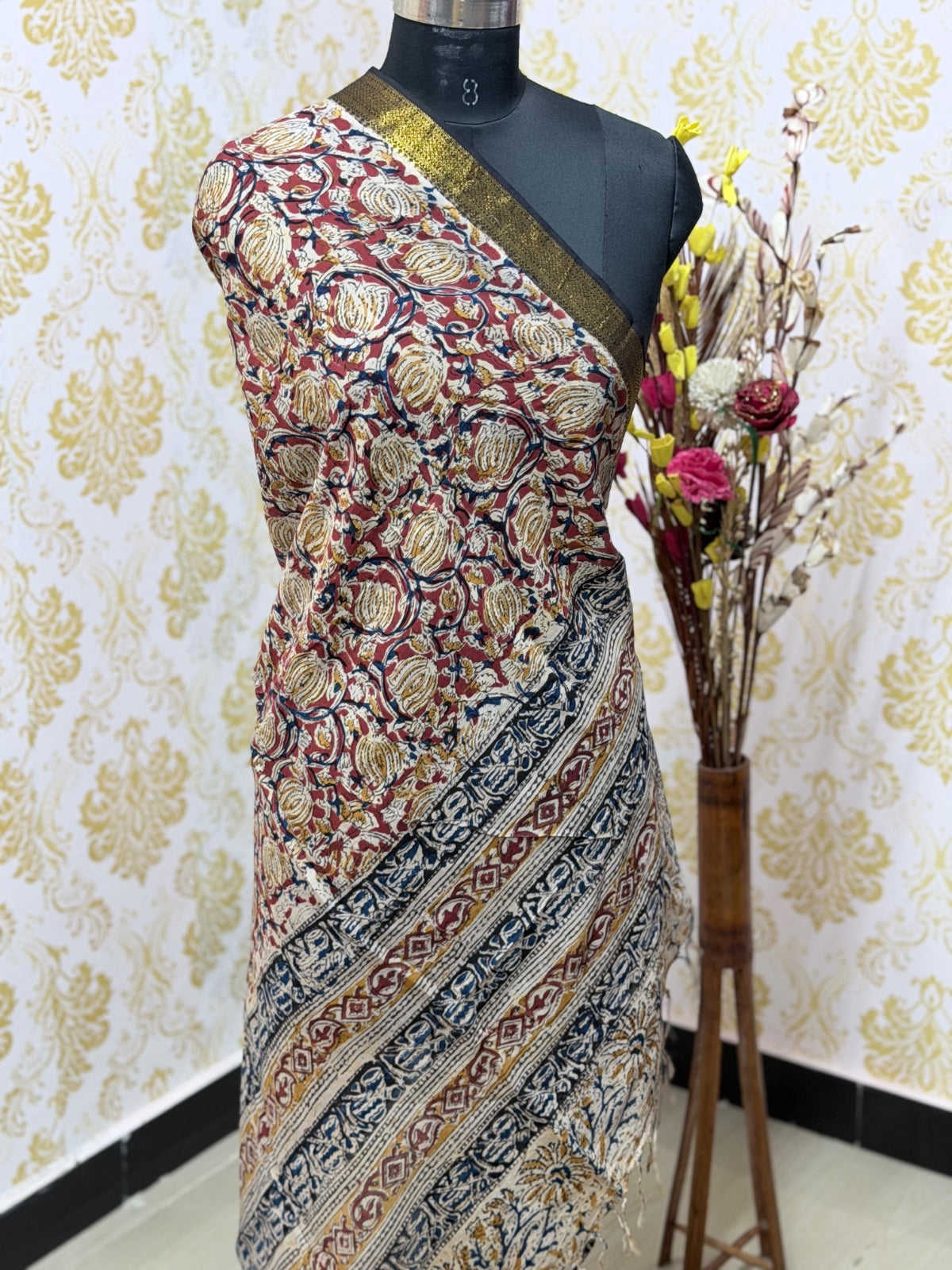 Kalamkari Zari Border Duppata KZD22