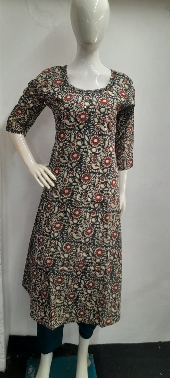 Cotton Mirror Work A Line Frock - CAF25