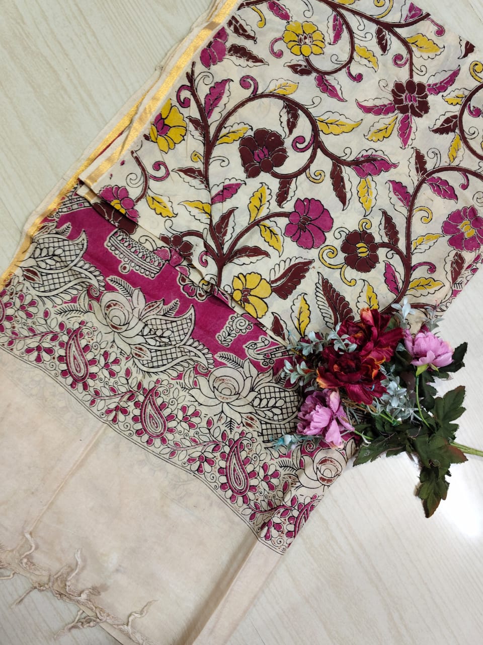 Kalamkari Zari Boarder Duppata KZD03