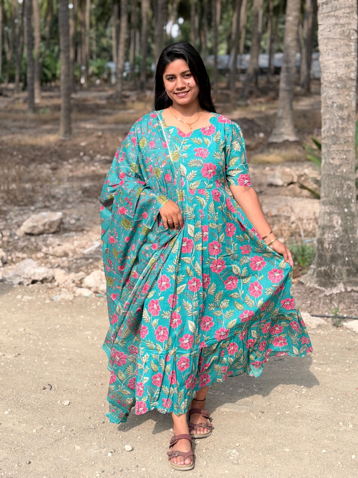 Cotton Feeding Maxi With Dupatta  GEF45