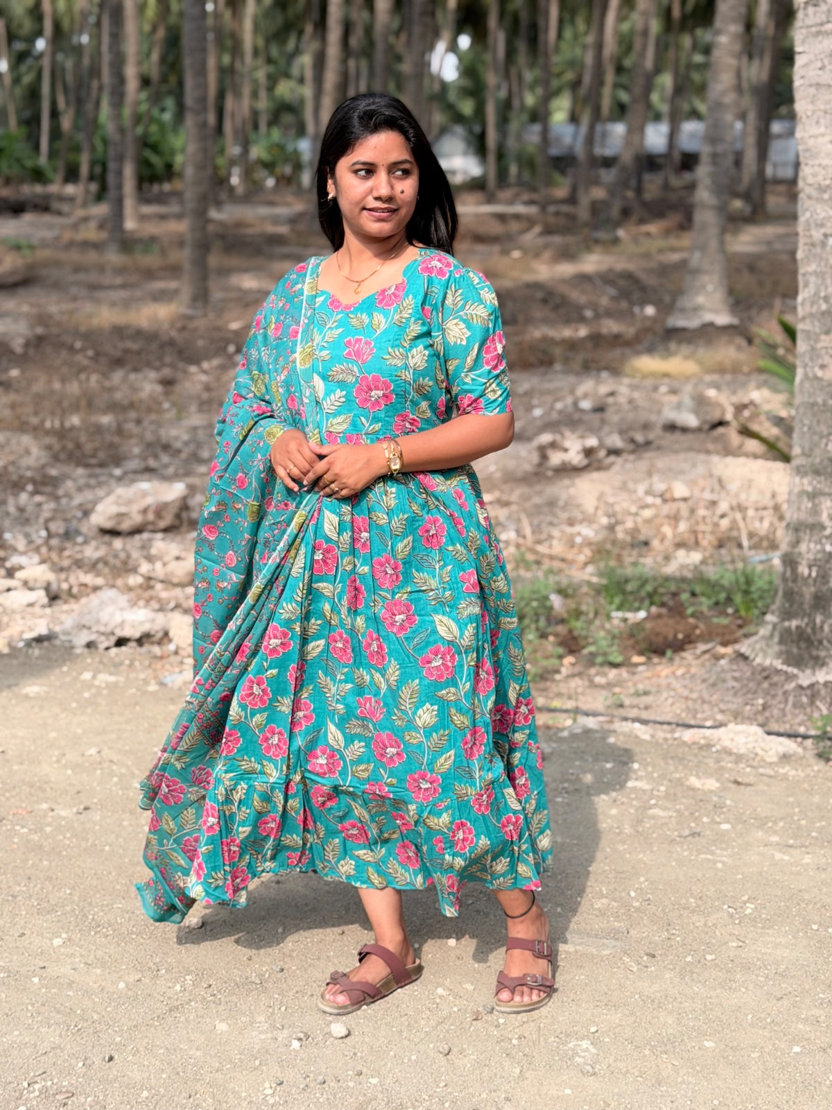 Cotton Feeding Maxi With Dupatta  GEF45