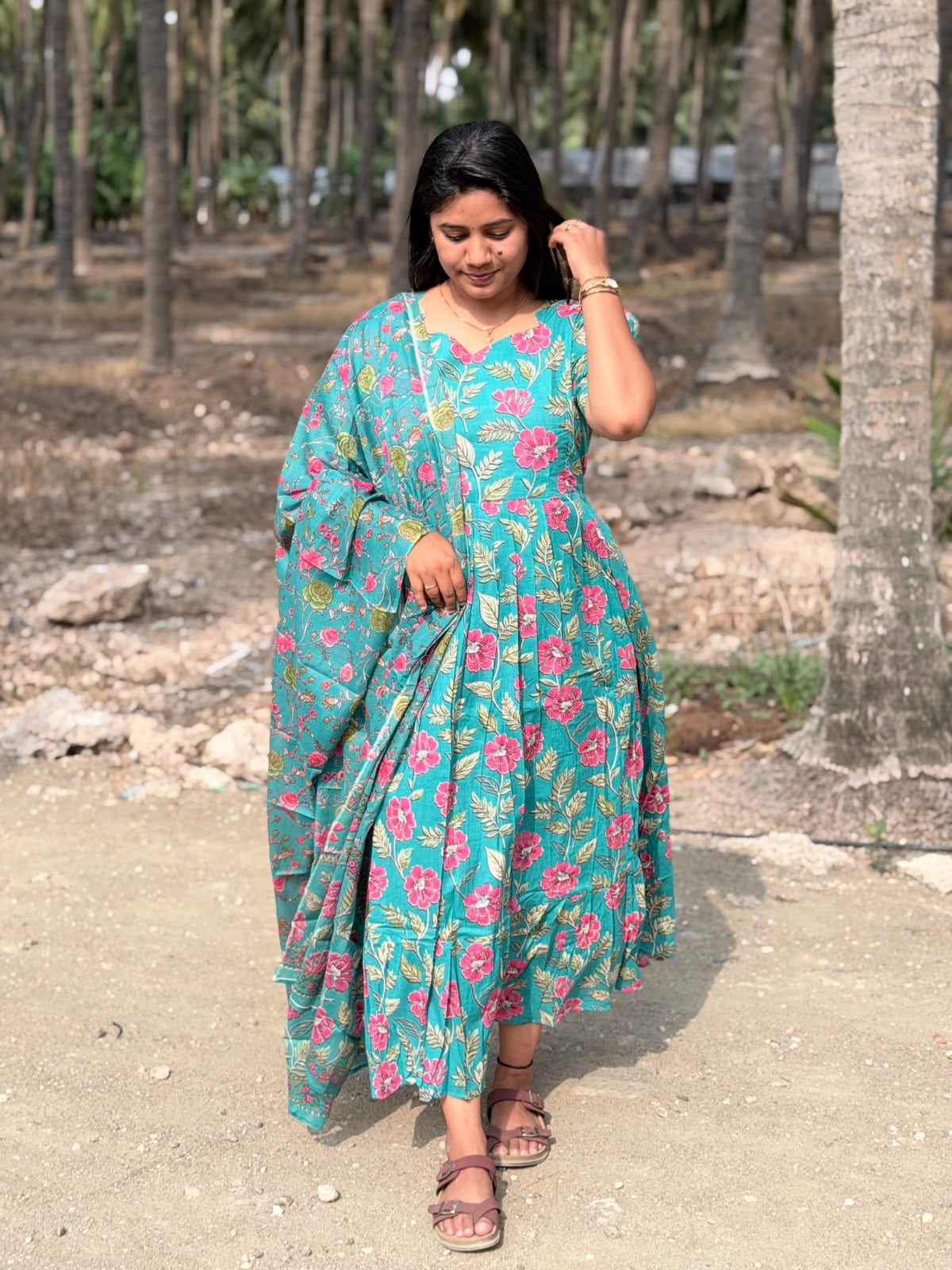 Cotton Feeding Maxi With Dupatta  GEF45