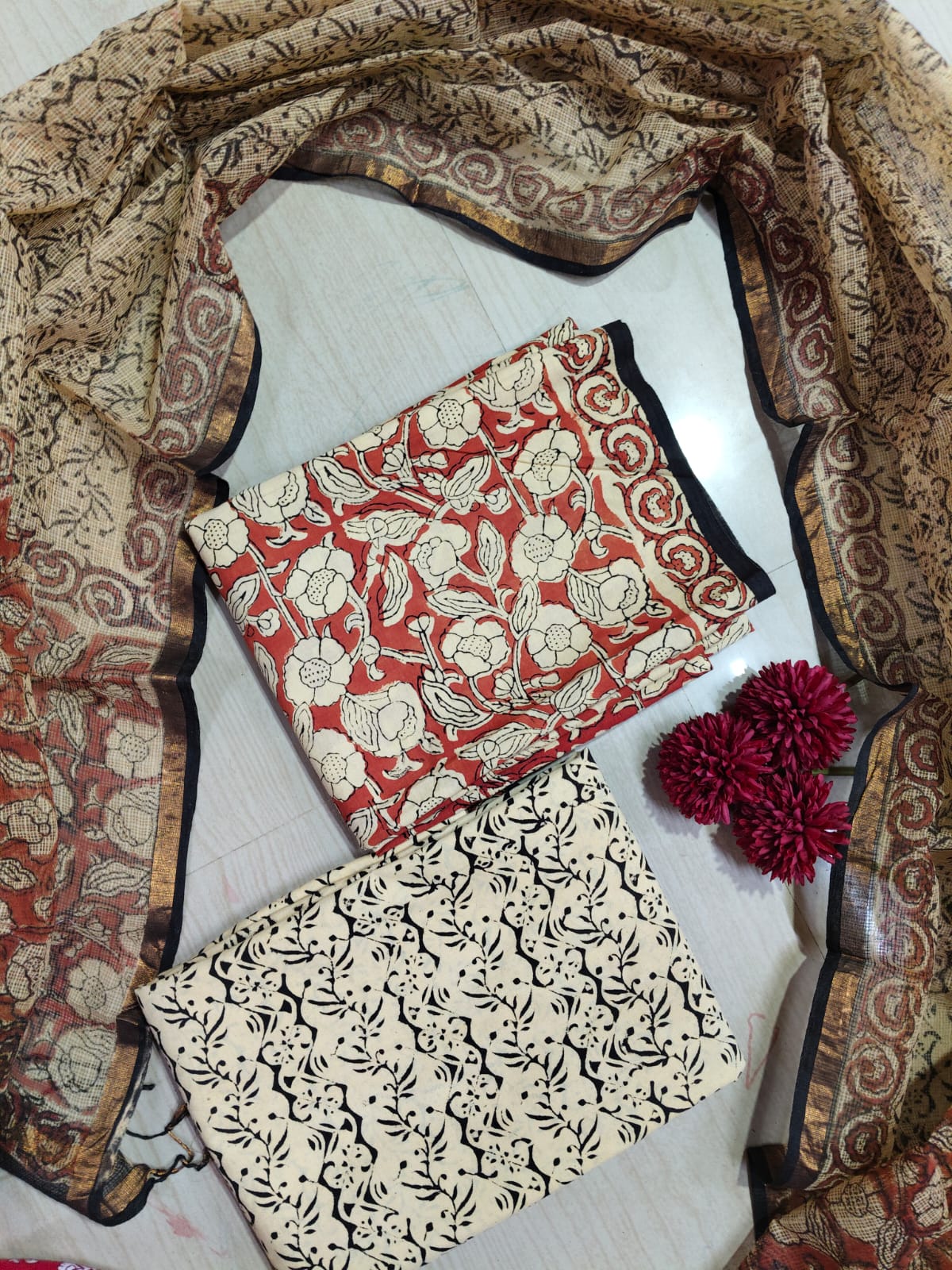 Premium Cotton Hand Block Top and Phant With Kotta Dupatta RS73