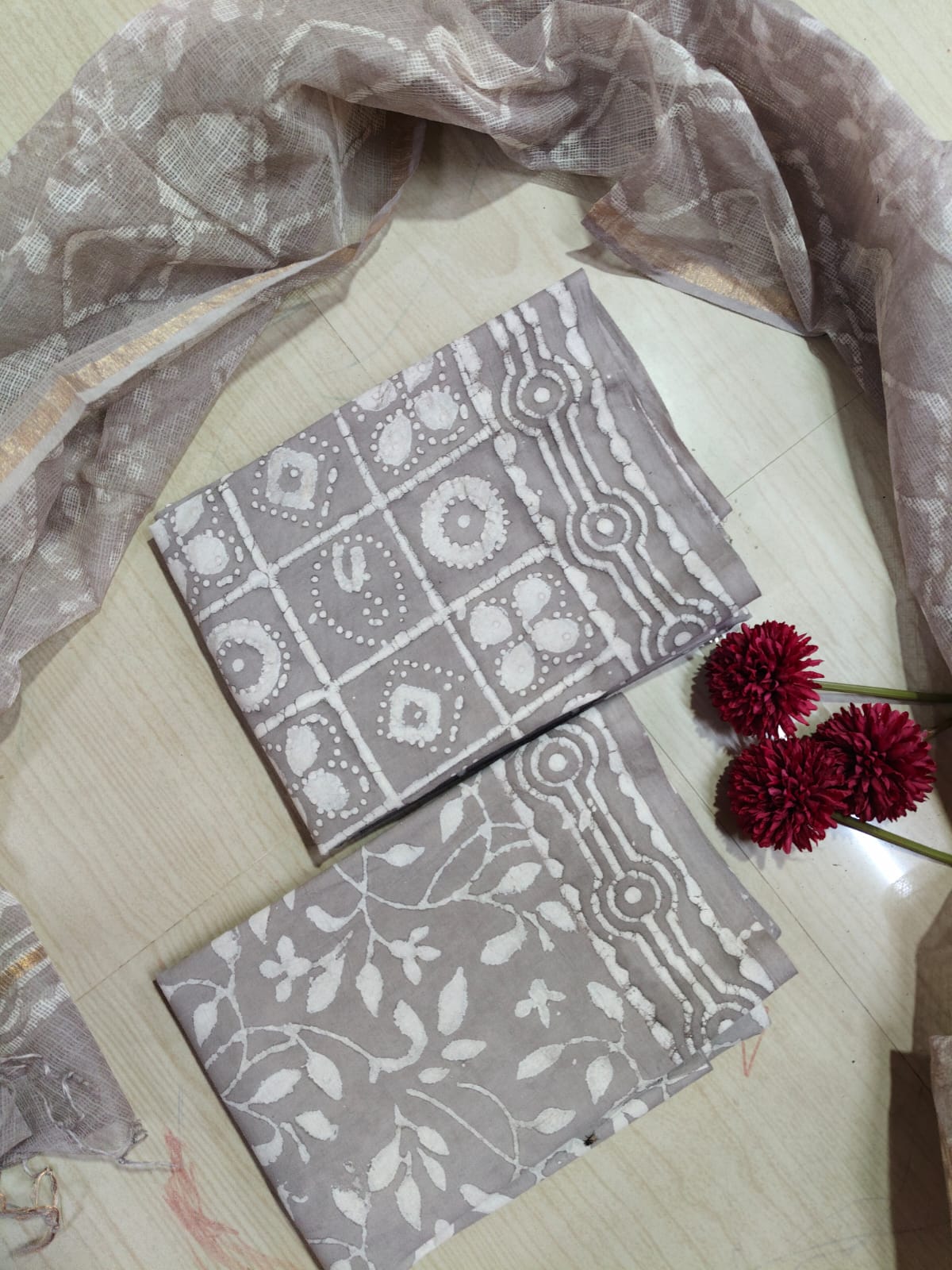 Premium Cotton Hand Block Top and Phant With Kotta Dupatta RS75
