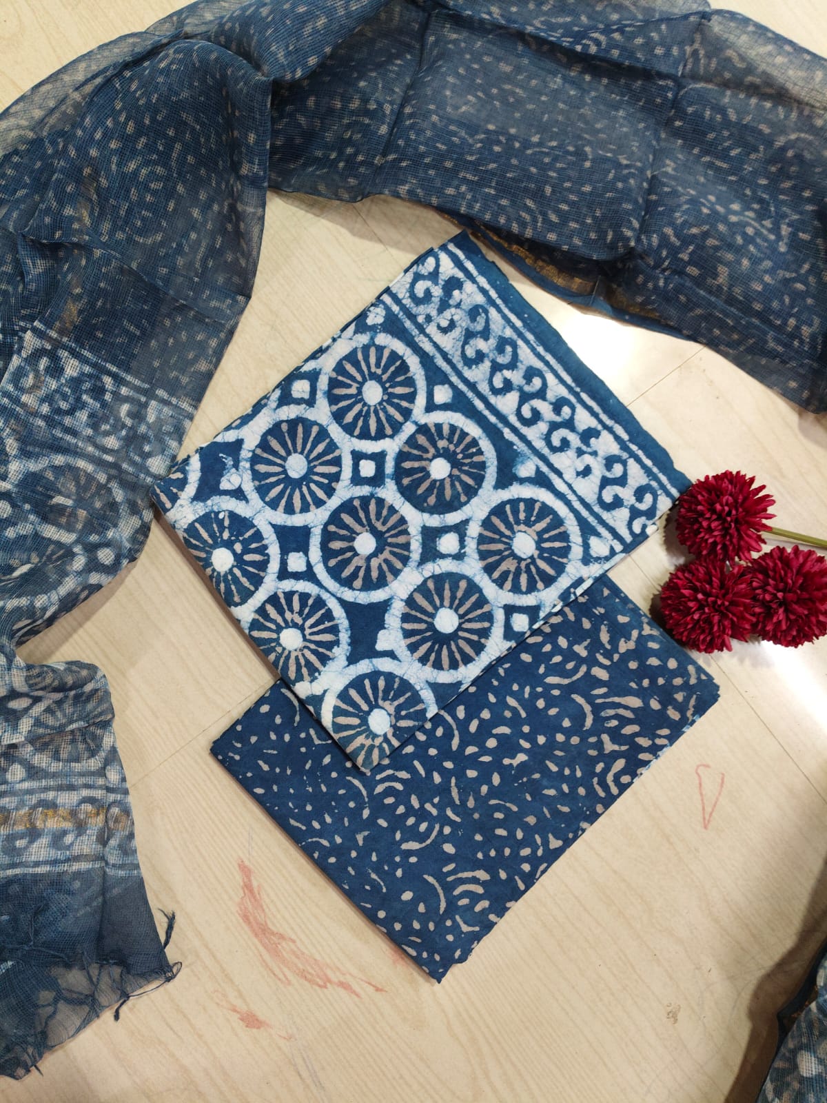 Premium Cotton Hand Block Top and Phant With Kotta Dupatta RS78