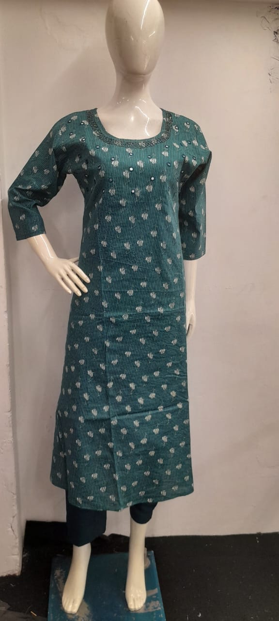 Cotton Mirror Work A Line Frock - CAF07