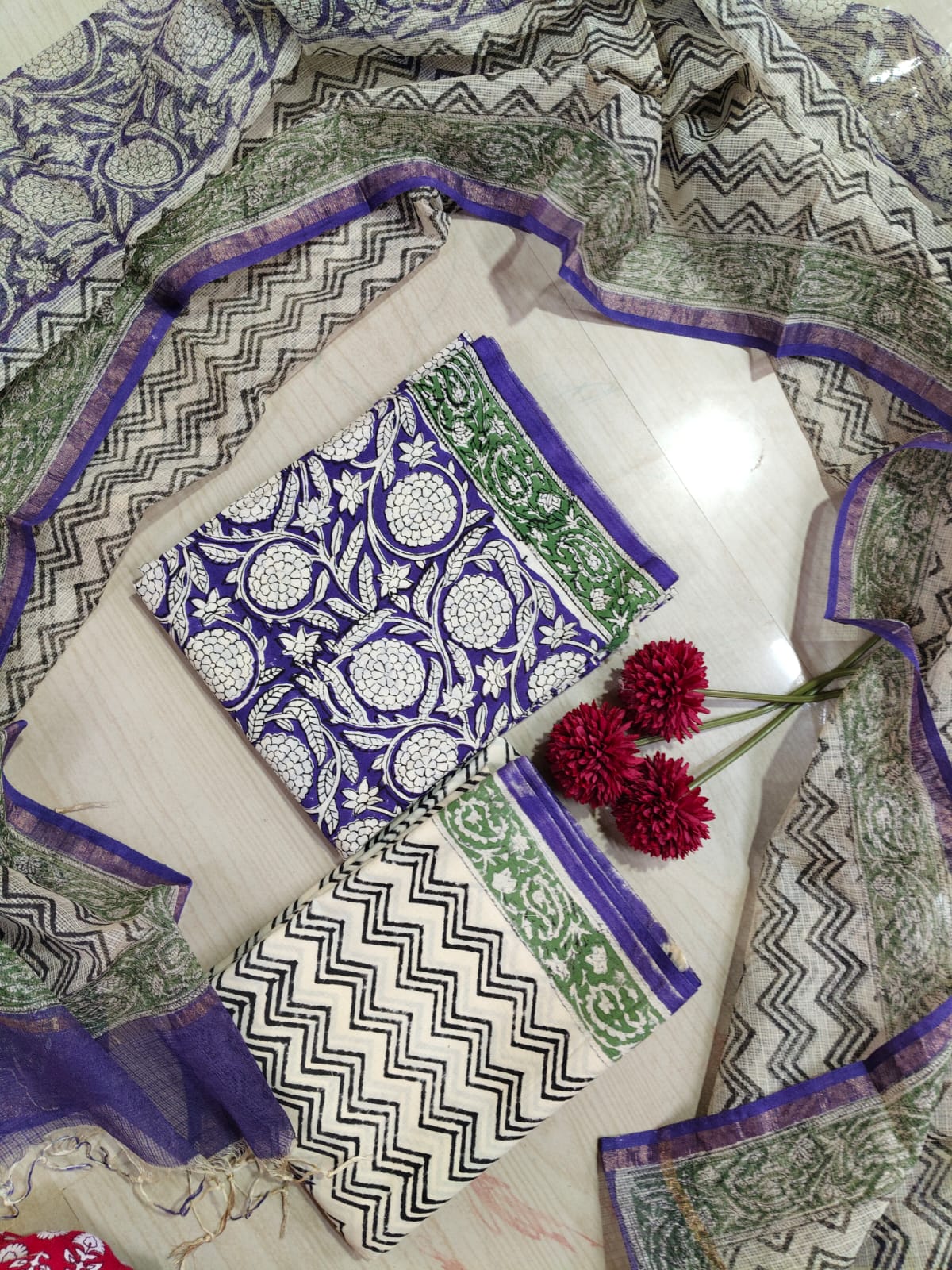 Premium Cotton Hand Block Top and Phant With Kotta Dupatta RS82