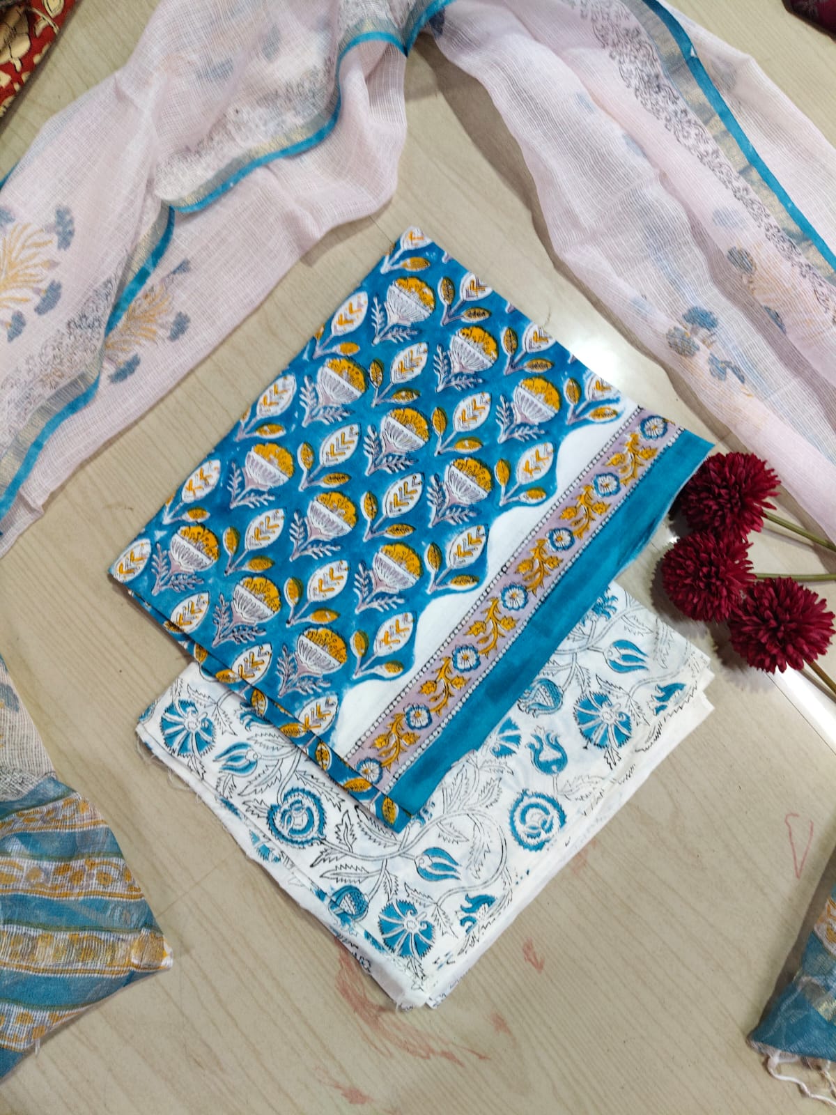 Premium Cotton Hand Block Top and Phant With Kotta Dupatta RS83