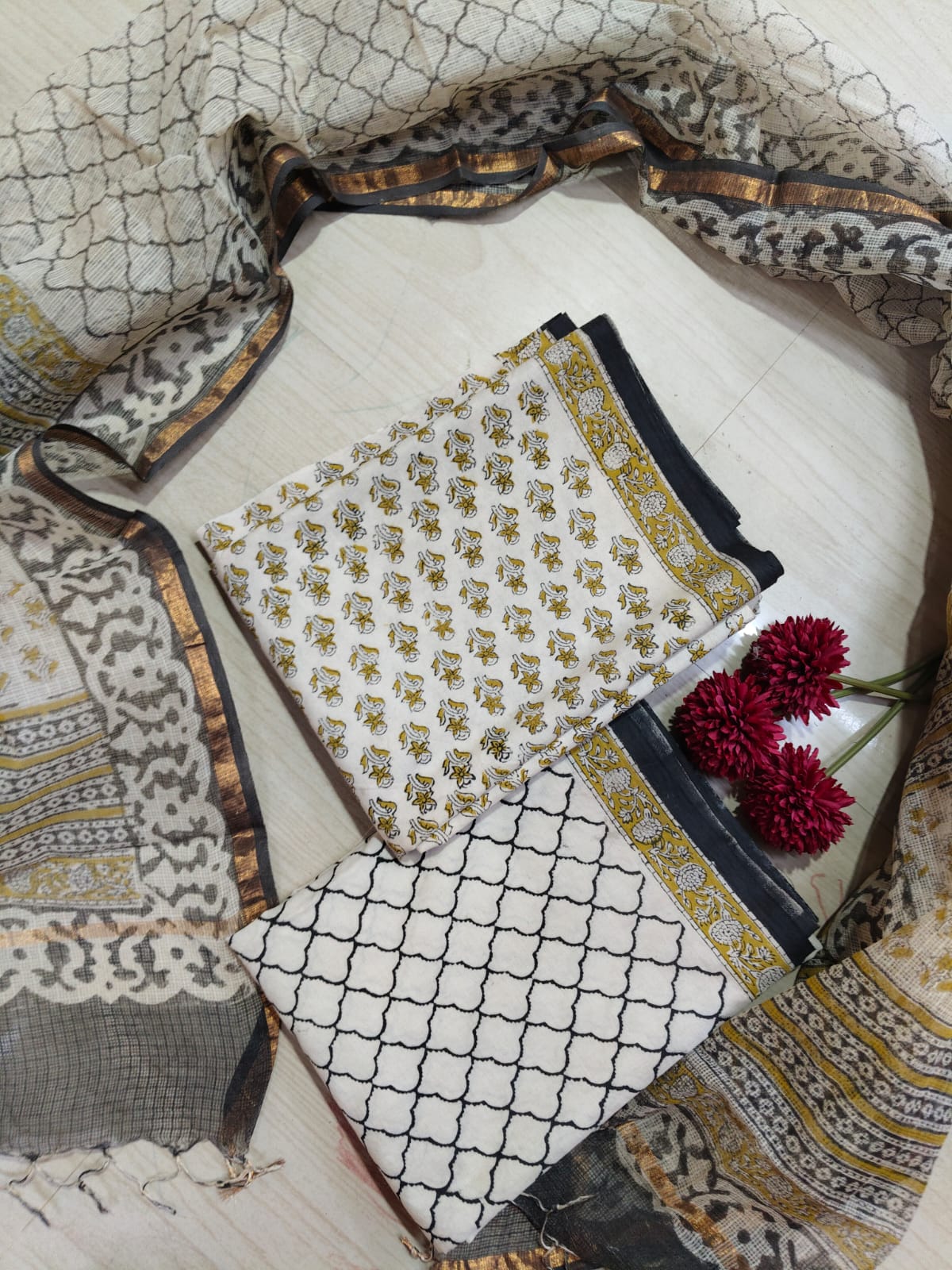 Premium Cotton Hand Block Top and Phant With Kotta Dupatta RS84